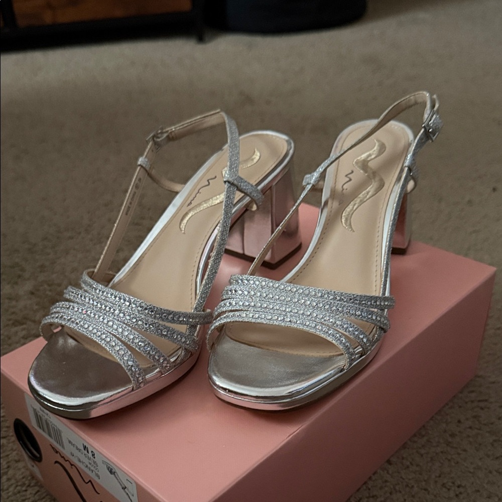 Nina Silver Strappy Block Heels